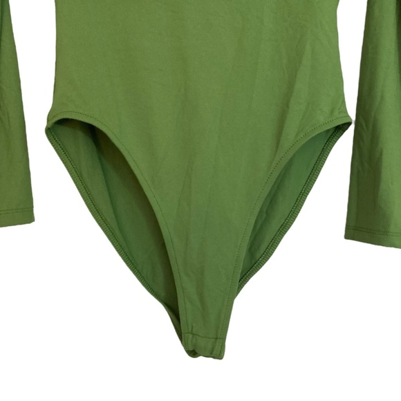 ZARA Bodysuit Long Sleeve Foldover Top Bright Olive Green Silky Smooth Stretch - Picture 10 of 15